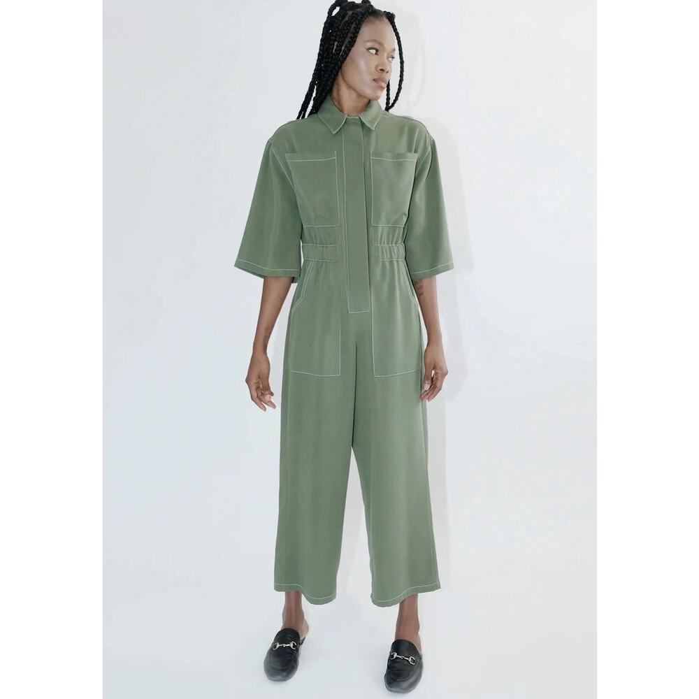 Anthropologie Ohsevendays Jumpsuit Coveralls Boiler Suit Utility Green Bobby